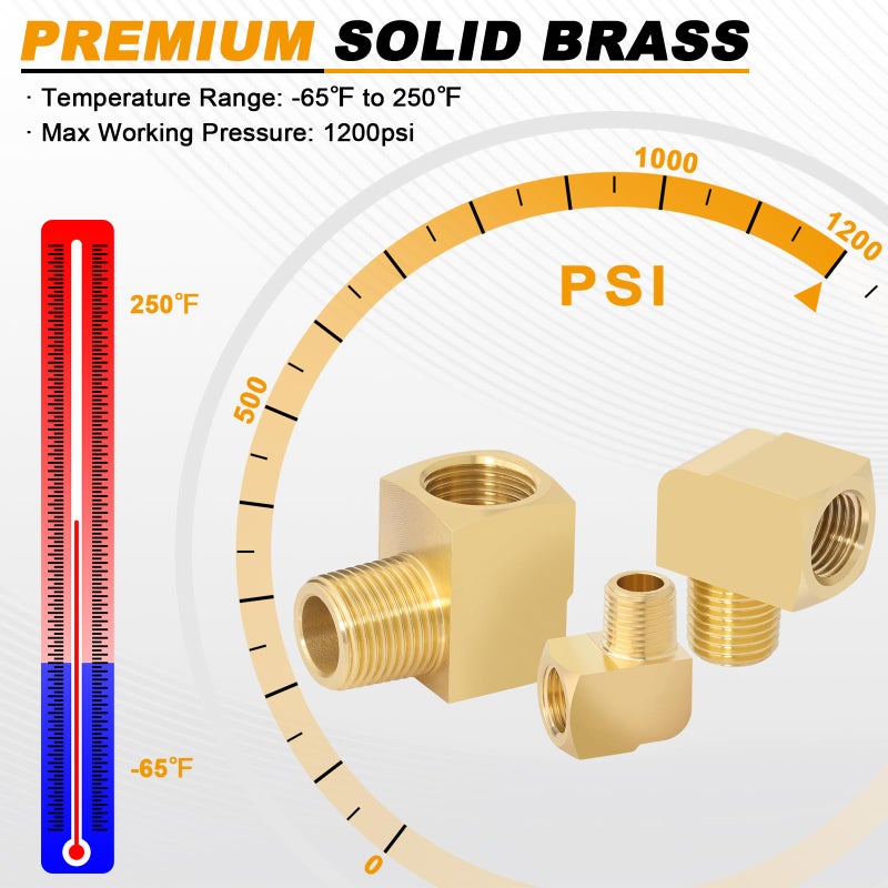 KOOTANS 4pcs 1/8 NPT 90 Degree Barstock Street Elbow Brass Fittings, 1/8" NPT Male to 1/8" NPT Female Thread Elbow Forged Brass Pipe Fitting - Image 4